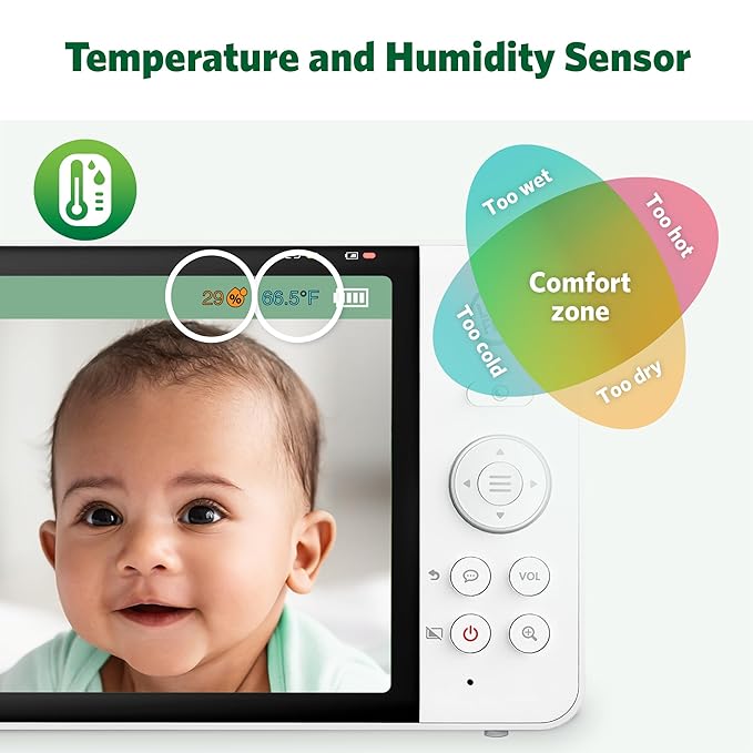 LeapFrog Color Night Vision Video Baby Monitor with 7" HD 720p Display, 360° Pan & Tilt, 8X Zoom, Night Light, Humidity & Temperature Sensor, Up to 1000ft Long Range, Secure Transmission: LF920HD