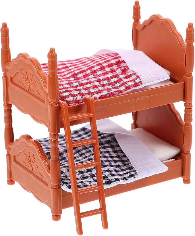 DOITOOL Wooden Doll Bunk Bed, Doll House Furniture Dollhouse Decoration Accessories Simulation Dollhouse Miniature Bunk Bed DIY Dolls Beds with Ladder
