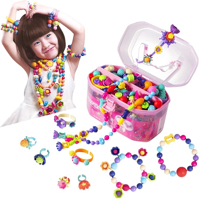 BIRANCO. Pop Beads, Jewelry Making Kit - Arts and Crafts for Girls 3-7 Years Old, Snap Beads Toys - Necklace, Bracelet, Ring Creative DIY Set - 520 pcs