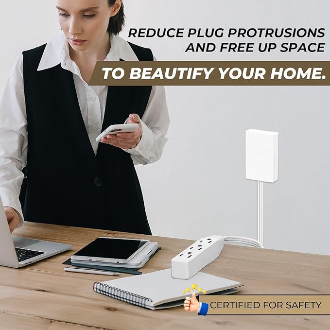 Outlet Concealer Power Strip-Outlet Cover Extender with 3AC Outlets-8ft Flat Plug Extension Cord,Universal Size,1625W for Kitchen, Home and Office,Child & Pet Safe(8 Foot)