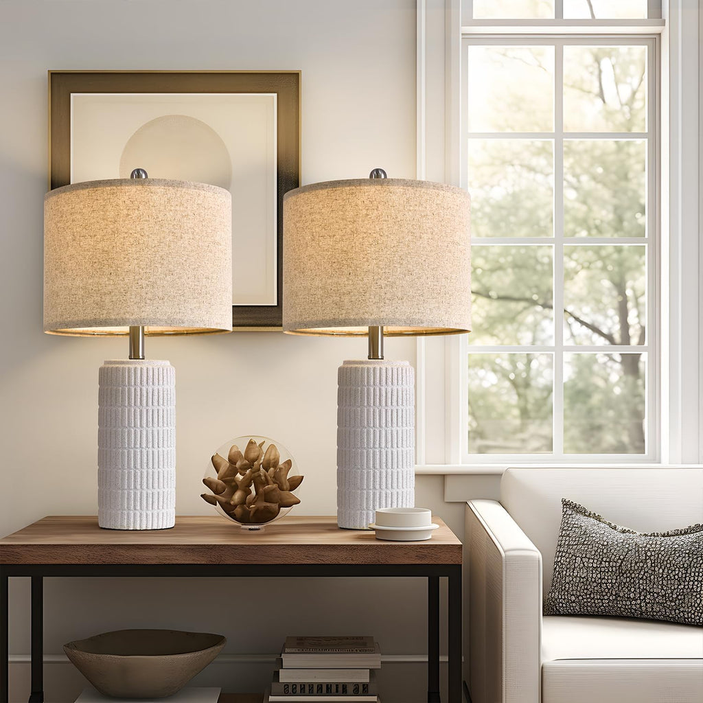 PoKat 23" Table Lamp, Farmhouse Bedside Lamps for Bedroom Set of 2, Ceramic End Table Lamps for Living Room, Traditional Nightstand Desk Lamps, Frosted White Lamps, Medium