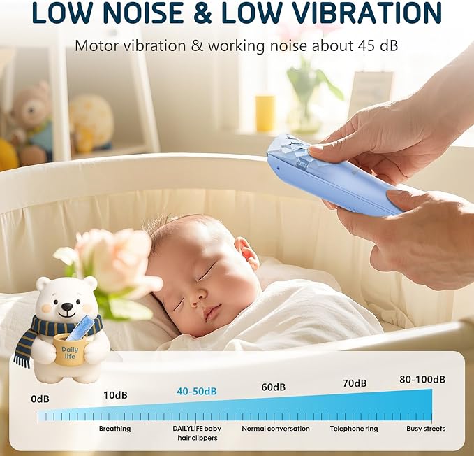 DAILYLIFE Baby Hair Clippers, Silent Clippers for Kids with Autism, Sensory Baby Hair Cutting Kit, Quiet Vacuum Hair Trimmer Waterproof for Toddler Infants Boys, Blue