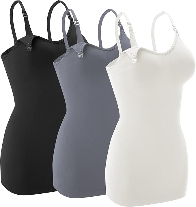 Nursing Tank Tops for Breastfeeding - Pregnancy Must Haves Maternity Camisoles with Built in Bra