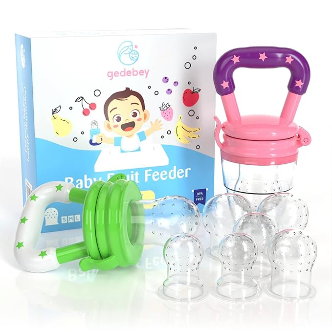Baby Food Feeder/Fruit Feeder Pacifier Nibbler (2 Pack) - Infant Teething Toys | Silicone Feeder Baby | Mesh teethers for Babies | Baby Feeding Essentials | Frozen Breastmilk Teether (Green&Pink)