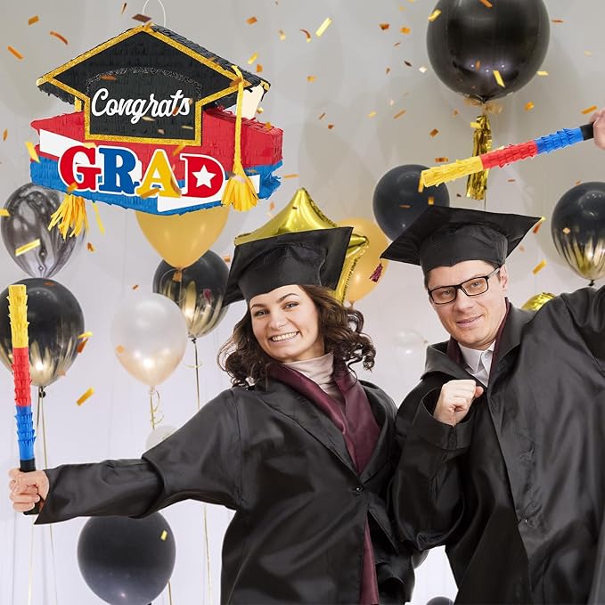WERNNSAI Graduation Piñata - Graduation Party Game Supplies Graduation Cap Piñata with Blindfold and Bat for Kids Boys Girls Kindergarten Elementary College Party Decoration (12.5" x 16.5" x 3")