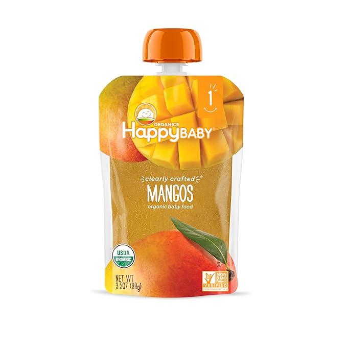 Happy Baby Organics Clearly Crafted Stage 1 Baby Food, Mangoes, 3.5 Ouncee Pouch (Pack of 16)