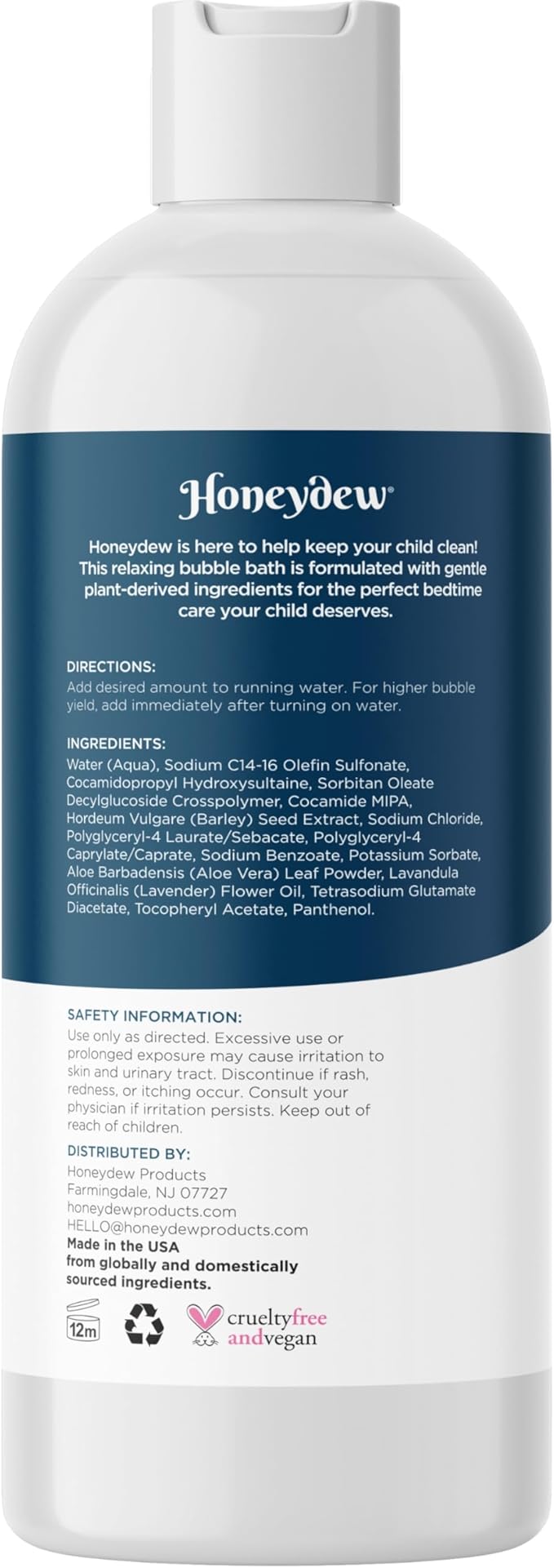 Lavender Bubble Bath for Kids with Aloe - Sudsy Baby and Kids Bath Wash with Relaxing Lavender Oil and Nourishing Barley Seed Extract Enriched with Aloe Vera - Sulfate and Paraben Free (16 Fl Oz)