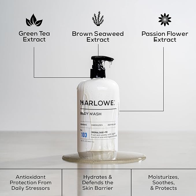 MARLOWE. No. 103 Body Wash 16 oz Pump, Original, Energizing & Refreshing Shower Gel with Willow Bark & Green Tea Extracts, Cleanses, Moisturizes, Smooths & Nourishes, Fresh Pine & Agarwood Scent