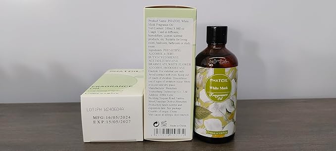 PHATOIL 3.38FL.OZ White Musk Fragrance Oils for Aromatherapy, Essential Oils for Diffusers for Home, Perfect for Diffuser, DIY Candle and Soap Making, DIY Scented Products - 100ml