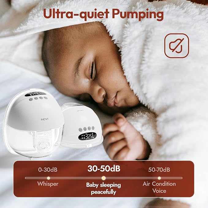 NCVI Hands Free Breast Pump 8131, Wearable Breastfeeding Pump with 4 Modes & 9 Levels, Portable Rechargeable Milk Pump with LED Display, Low Noise & Discreet, 19/21/24 mm Flanges, White