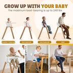 Convertible High Chairs for Babies & Toddlers. 5-in-1 Adjustable High Chair with Removable Tray, Easy to Clean, Portable (White Khaki)