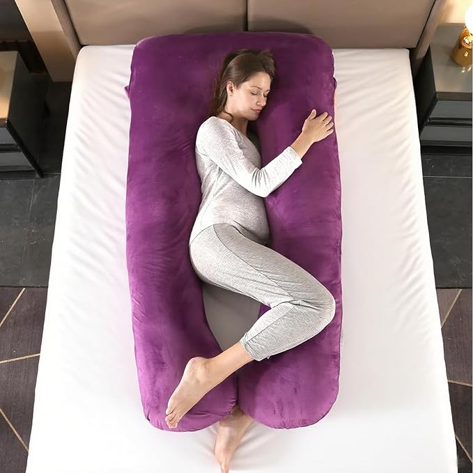 Amagoing 55 inches Pregnancy Pillows for Sleeping, U Shaped Maternity Full Body Pillow for Pregnant Women with Hip, Leg, Back, Belly Support, Washable Velvet Cover Included (Dark Purple)