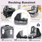 BABY JOY 5 in 1 Pack and Play, Portable Nursery Center Baby Playard w/Bassinet & Diaper Changing Table, Infant Bassinet Activity Center with Toys, Music, Oxford Bag for Toddlers (Space Grey, Classic)