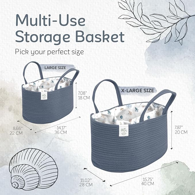 KiddyCare Diaper Caddy Organizer for Baby Nursery Basket with Handle Lid | Nursing bag with Changing Table Organizer Cart | Newborn Caddy | Blue PTRN X-Large