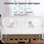 Baby Bed Rail Guard for Toddlers -59" Toddler Bed Rails for Twin, Full, Queen, King Bunk Size Bed Swing Down Bedrail Extral Tall Child Safety Side Railing Guards for Kids White