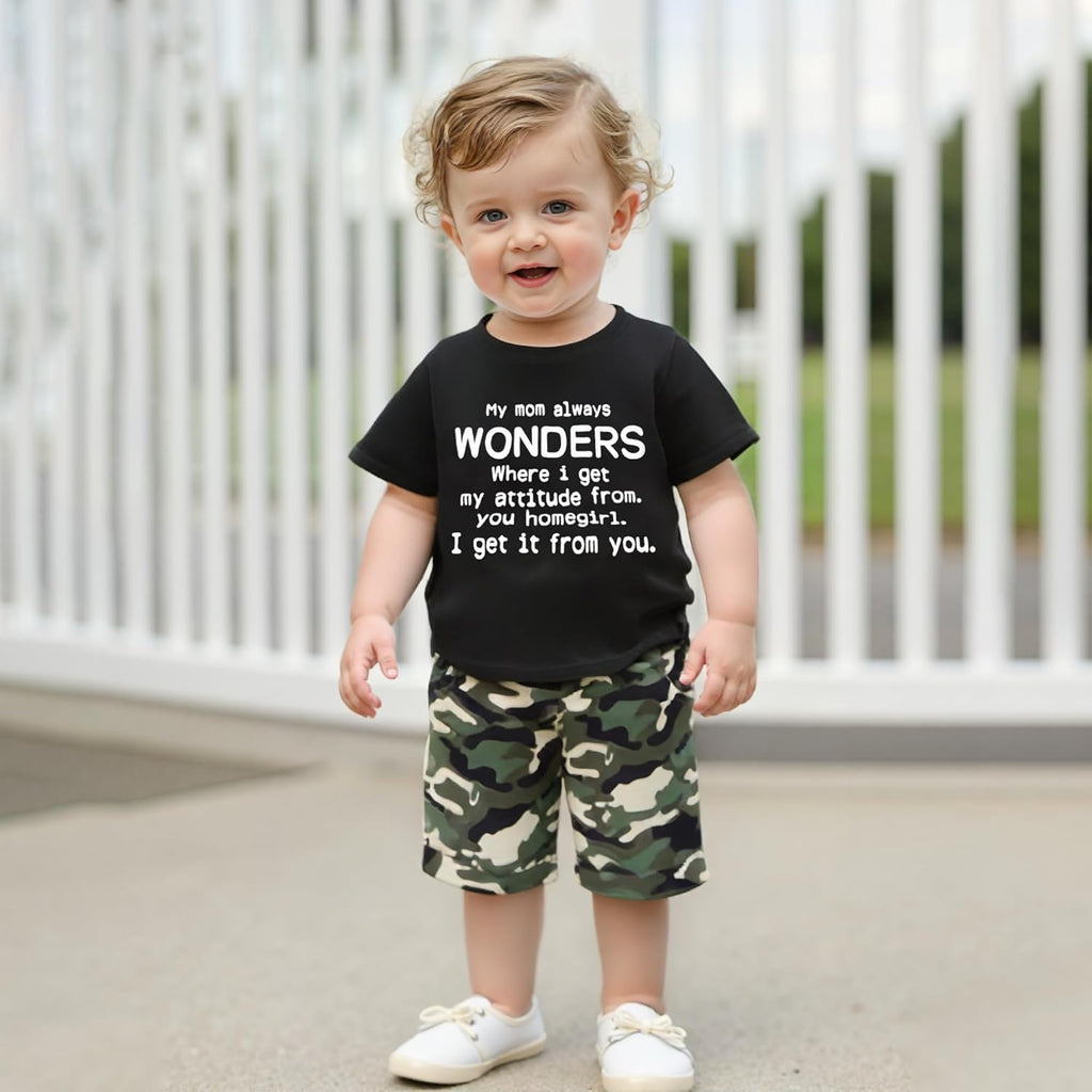 wdehow Toddler Kids Baby Boy Summer Clothes Sets 1T 2T 3T 4T 5T Letter Print Short Sleeve Tops Camouflage Shorts Outfits