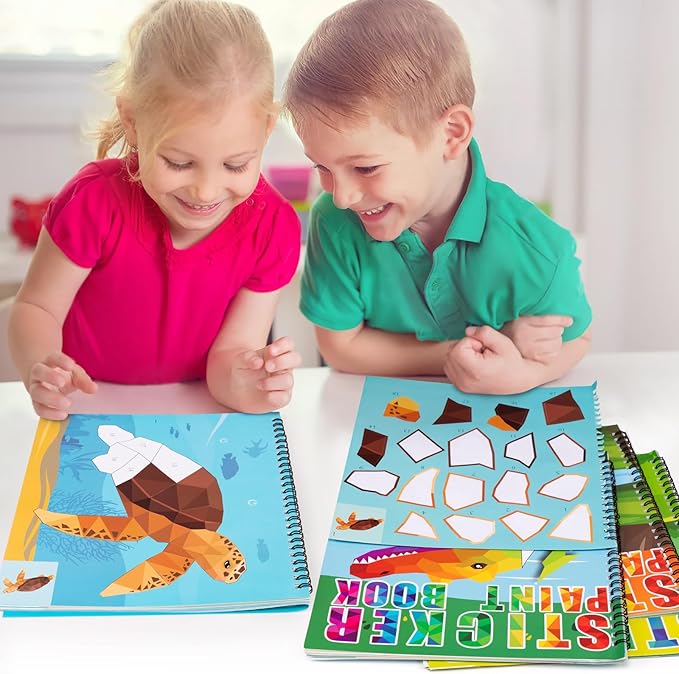 90shine 4PCS Sticker Books for Kids Ages 4-8 Includes Underwater Pet Dinosaur Rainbow Themed Multiple Designs Party Gift Create 44 Pictures