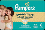 Pampers Swaddlers Diapers, Size 6 (23-44 lbs), 84 Count, Absorbent, Keeps Baby Dry and Comfortable, Skin Safe Disposable Baby Diaper (Packaging May Vary)