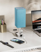 Touch Bedside Table Lamp for Nightstand - 3-Way Dimmable Night Lamp with USB A + Type C Charging Ports and Two AC Outlets, Small Desk Light with E26 Bulb for Bedroom Living Room Dorm, Turquoise