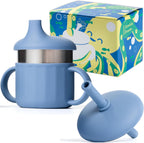 Jumble Dream Baby Sippy Cup, 100% Silicon Training Stainless Steel Kids Cups with Silicon Straw, Toddler Tumbler with Straw Spill Proof |6 Month Plus Toddler Sippy Cup| BPA Free (Blue Moon)