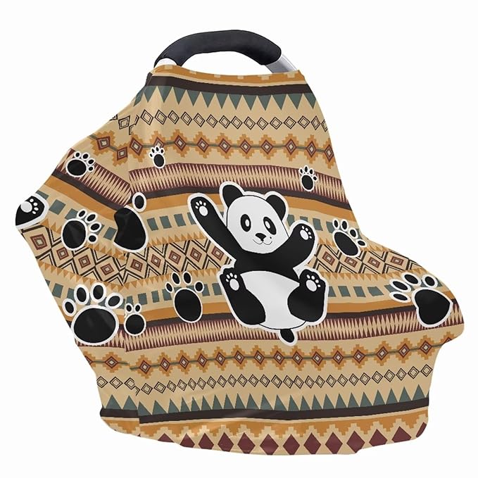 Binienty Breathable Car Seat Covers for Babies Newborns,Aztec Nation Panda Pattern Nursing Cover Breastfeeding Scarf Breathable Stroller Cover for Sun