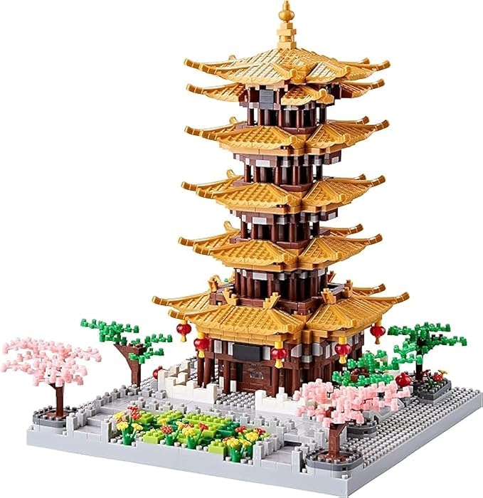 Chinese Architecture Ancient Famous Collectible Micro Building Blocks Set for Adults, 2200PCS Creative Model - Yellow Crane Tower with Cherry Blossom Tree Cherry Plants Presents