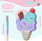WERNNSAI Ice Cream Piñata - Summer Ice Cream Party Decorations for Kids Girls Birthday Pink Pinata Game Candyland Sweet Theme Party favors supplies with Bat Blindfold