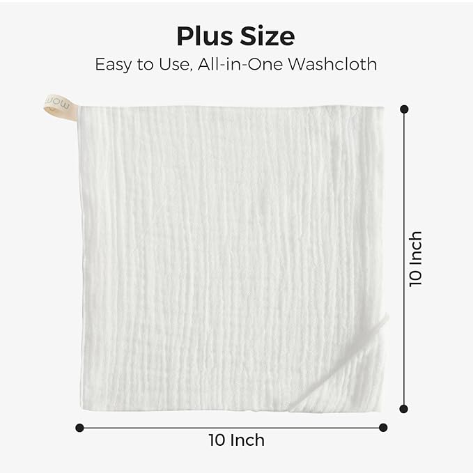 Momcozy Soft & Absorbent Baby Washcloths - 4 Layer Design| Medium Thickness| Premium Cotton for Newborns' Skin-Great for Bathing, Wiping & on-The-go Use, Shower Gift and Essential(5 Pack, 10x10 inch)