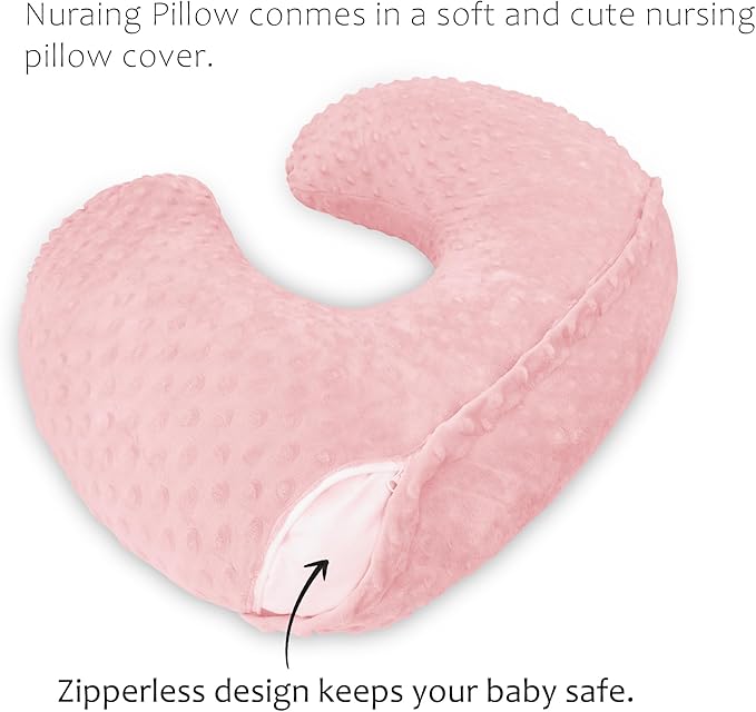LAT Nursing Pillow for Breastfeeding with Removable Minky Cover,Ergonomic Breast Feeding Pillows for Mom and Baby,Machine Washable(Pink)