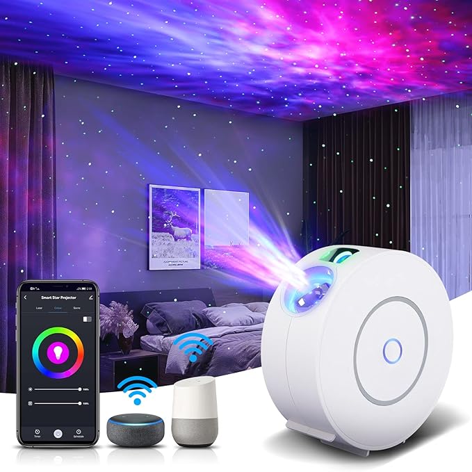 Star Projector, Galaxy Projector for Bedroom, Smart APP & Voice Control Galaxy lamp, Compatible with Alexa & Google Home, for Kids Adults Bedroom,Room Decor,Game Room,Party (White Round)