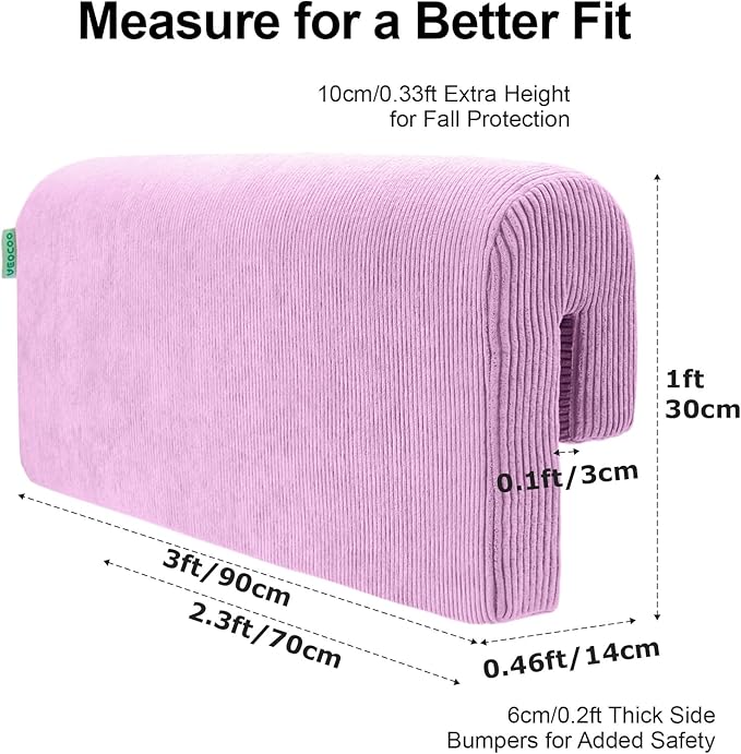 Bed Rail Bumpers Protector, Hospital Bed Rails Padding, Loft Beds and Bunk Beds Bumpers Protector, Premium Soft Memory Foam - Anti-Bump | Fall Prevention, Size 27.6 x 5.5 x 11.8 Inches, Purple
