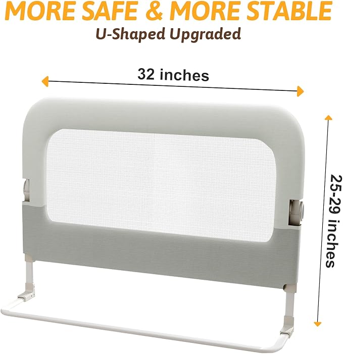 omzer Bed Rail for Toddlers - 32" Baby Bed Rail Guard for Kids Folding Up & Adjustable Heights,Portable Toddler Bed Rails Barrier for Crib, Twin, Bunk,Full Size, Queen & King Bed