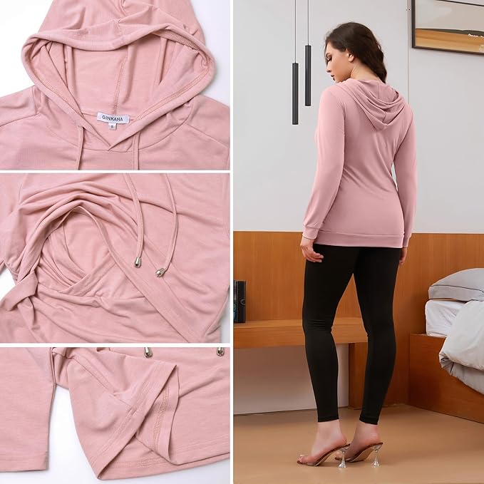 GINKANA Women's Nursing Hoodie Sweatshirt Long Sleeves Breastfeeding Maternity Tops Casual Clothes
