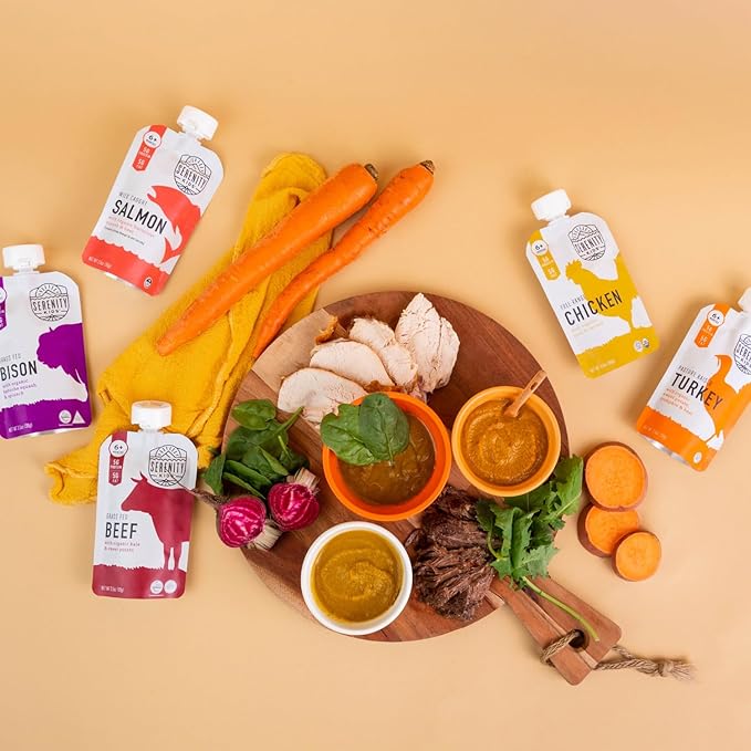Serenity Kids 6+ Months Baby Food Pouches Puree Made With Ethically Sourced Meats & Organic Veggies | 3.5 Ounce BPA-Free Pouch | Free Range Turkey, Sweet Potato, Pumpkin, Beet | 1 Count