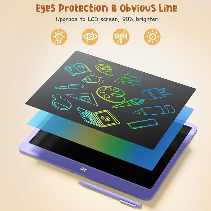 LCD Writing Tablet for Kids, Kidopire 15 Inch Large Screen Doodle Board, Colorful Drawing Writing Board Tablet Kids Age 3-12+ Birthday Erasable Drawing Pad Message Practice Note Learning Toys, Purple