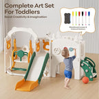 Mloong 12 in 1 Toddler Slide and Swing Set, Kids Slide for Toddlers 1-3 Years Old, Baby Playset Indoor Outdoor with Basketball Hoop Drawing Golf(Yellow & Green)(82×67×41in)