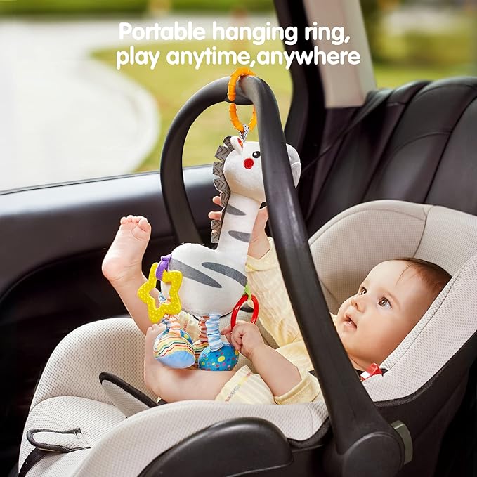 TUMAMA Baby Hanging Toys, Plush Animals Baby Rattle Crinkle Squeaky Toys Car Seat Stroller Mobile Toys, Baby Toys for 0 3 6 9 12 Months, Sensory Learning Toys Gift for Newborn Infant (Zebras)