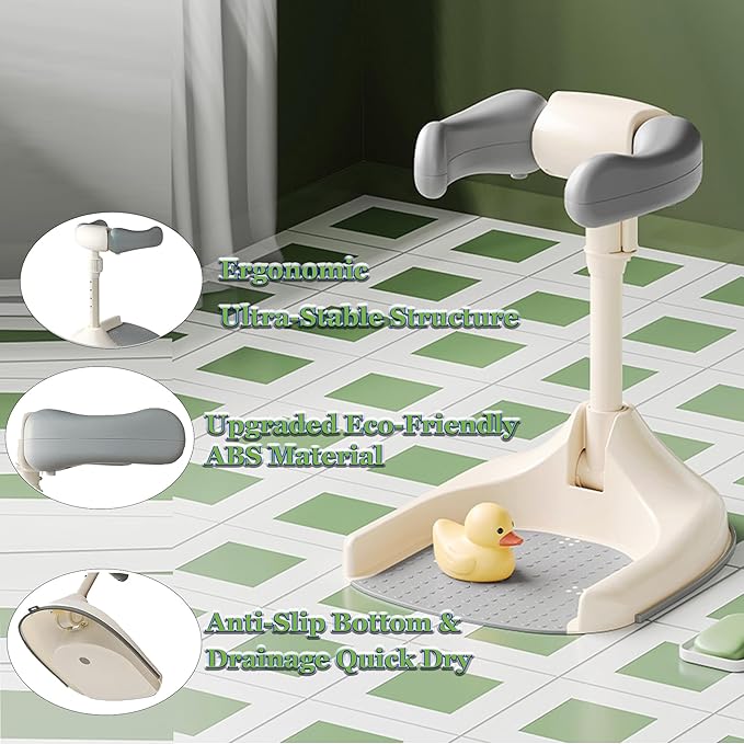 Baby Shower Stand, Ergonomic Baby Standing Bath Support with Anti-Slip Base, Adjustable Toddler Shower Stand with Backrest Foldable Bath Tower Shower for Toddlers
