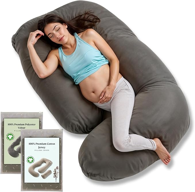 G Pregnancy Pillows with 2 Covers for Sleeping - G Shaped Full Body Maternity Pillow for Pregnant Women with Premium Removable Covers - Support for Back, Legs, Belly, HIPS, 69 Inch, Grey