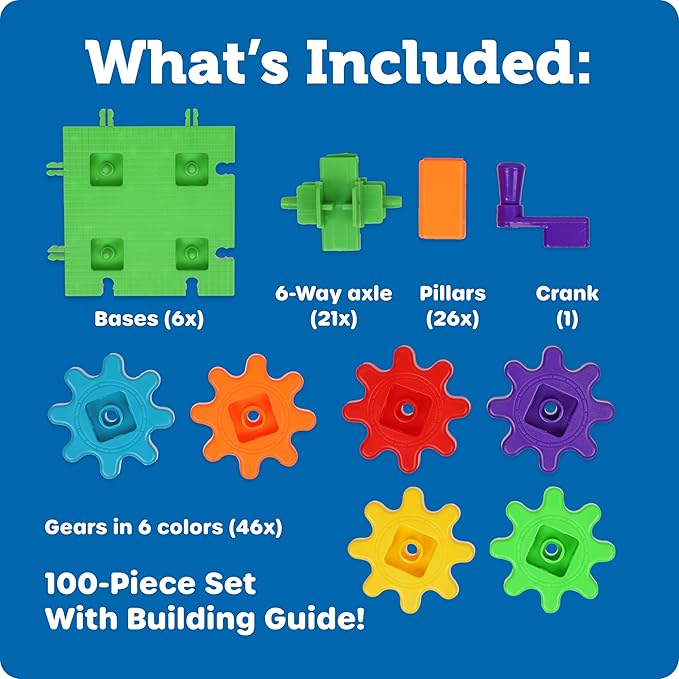 Learning Resources Gears! Gears! Gears! 100-Piece Deluxe Building Set - Ages 3+, Preschool Building Sets, Gears Toys for Kids, STEM Toys for Toddlers, Construction Toy Set