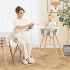 BABY JOY Convertible Baby High Chair, 3 in 1 Wooden Highchair/Booster/Chair with Removable Tray, Adjustable Legs, 5-Point Harness, PU Cushion and Footrest for Baby, Infants, Toddlers (Beige)