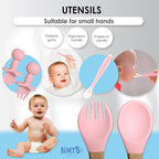 Bluet B- Silicone Baby Feeding Set With Pacifier - Led Weaning Supplies - Spoons, Suction Bowl, Plate - Utensils for First Foods - 11pcs - Pink