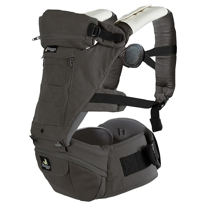 Abiie HUGGS 3-in-1 Baby Carrier w/Hip Seat - Front Facing, Hip Hugger, Back Baby Carrier - Healthy Sitting (M) Position, 3 Mos.-Toddler - Buckle Type Closure - Approved by US Safety Standards - Gray