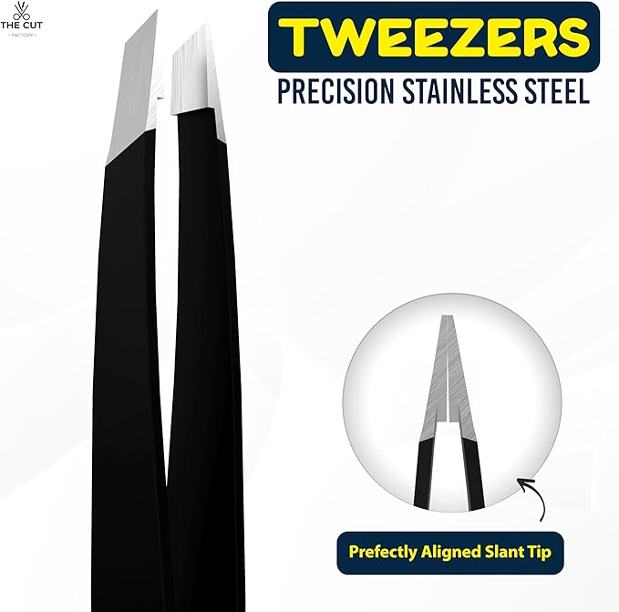 The Cut Factory- 6.5” Professional Hair Scissors & Tweezers - High Carbon 420 Stainless Steel Hair Cutting Scissors, Ultra-Sharp Barber Shears for Salon & Home, (BLACK)