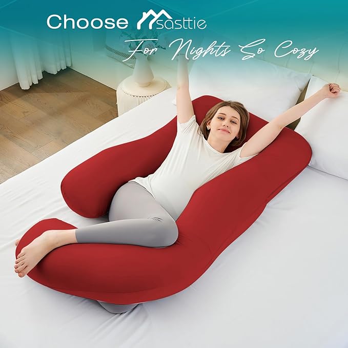 Sasttie Pregnancy Pillows for Sleeping, U Shaped Cooling Full Body Pillow with Removable Cover, Pregnant Women Must Haves, Maternity Essential, Red