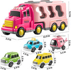TEMI Girls Toddler Truck Toys for 3 4 5 6 Year Old, 5-in-1 Friction Powered Vehicle Car Set for Toddlers 3-6, Carrier Toys for Kids 3-5, Christmas Birthday Gifts for Boys Age 3-9