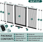 Fairy Baby 40.5" Extra Tall Baby Gate for Stairs, 65.8"-72.2" Extra Wide Long Dog Pet Gate Indoor for House, Safety Child Toddler Gate, Metal Auto Close Doggie Puppy Gates Barrier for Doorway, Black