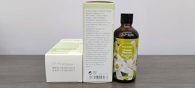 PHATOIL 3.38FL.OZ Orange Blossom Fragrance Oils for Aromatherapy, Essential Oils for Diffusers for Home, Perfect for Diffuser, DIY Candle and Soap Making, DIY Scented Products - 100ml