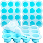 3 Pcs Baby Food Storage Container 12 Cup Silicone Baby Food Freezer Tray with Lid Stackable Reusable Silicone Baby Food Freezer Storage Tray for Food Vegetable Fruit Puree and Breast Milk (Blue)