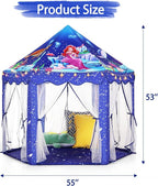 Monobeach Mermaid Princess Tent Girls Blue Large Playhouse Kids Castle Play Tent with Star Lights Gift Toy for Children Indoor and Outdoor Games